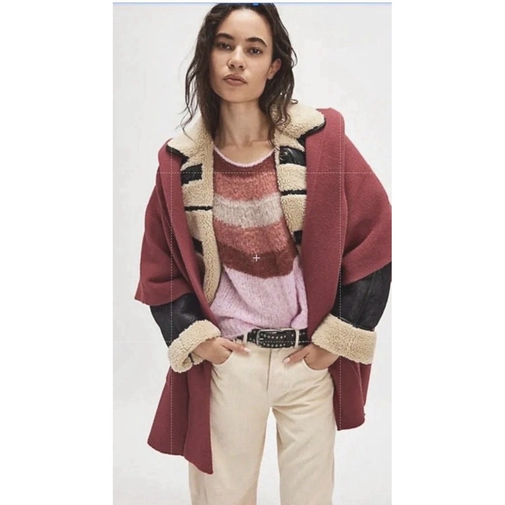 Free People All I Need Cozy Hooded Duster Deep Berry Burgundy Poncho Women OS
